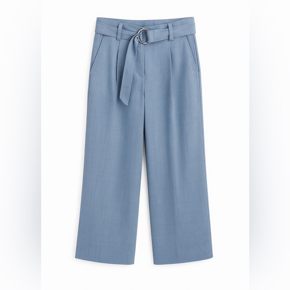 Ecru Franklin Wide Leg Cropped Pants Blue Broken Plaid Size 6 NWT